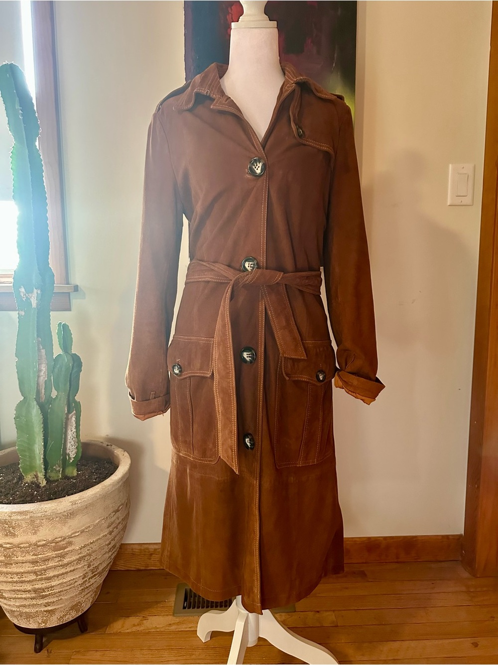 We The Free Brown Suede Trench Coat with Belted Waist